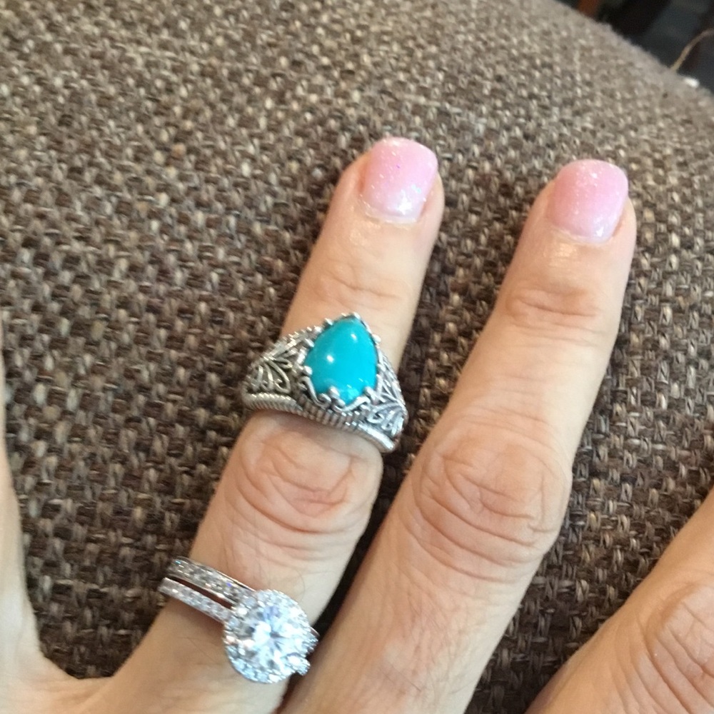 SILVER TURQUOISE RING SIZE 5 - Picture 5 of 9